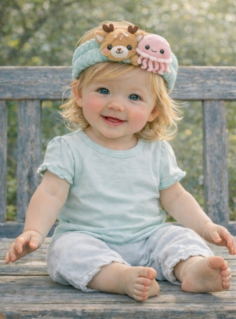 Bandeau Bébé Duo Peluche Faon & Méduse – Accessoire Doux et Confortable pour Nouveau-né