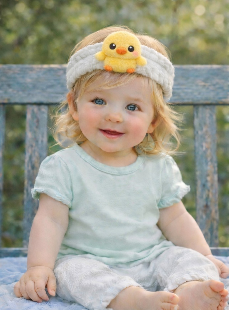 Bandeau en peluche pour bébé – Lapin rose et dauphin bleu, accessoire doux et mignon