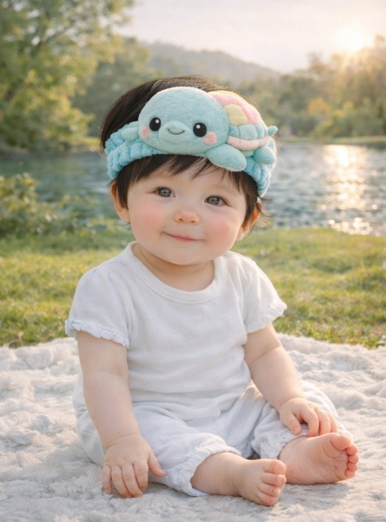 Plush Blue Turtle Baby Headband - Ultra-Soft and Stretchy Infant Hairband