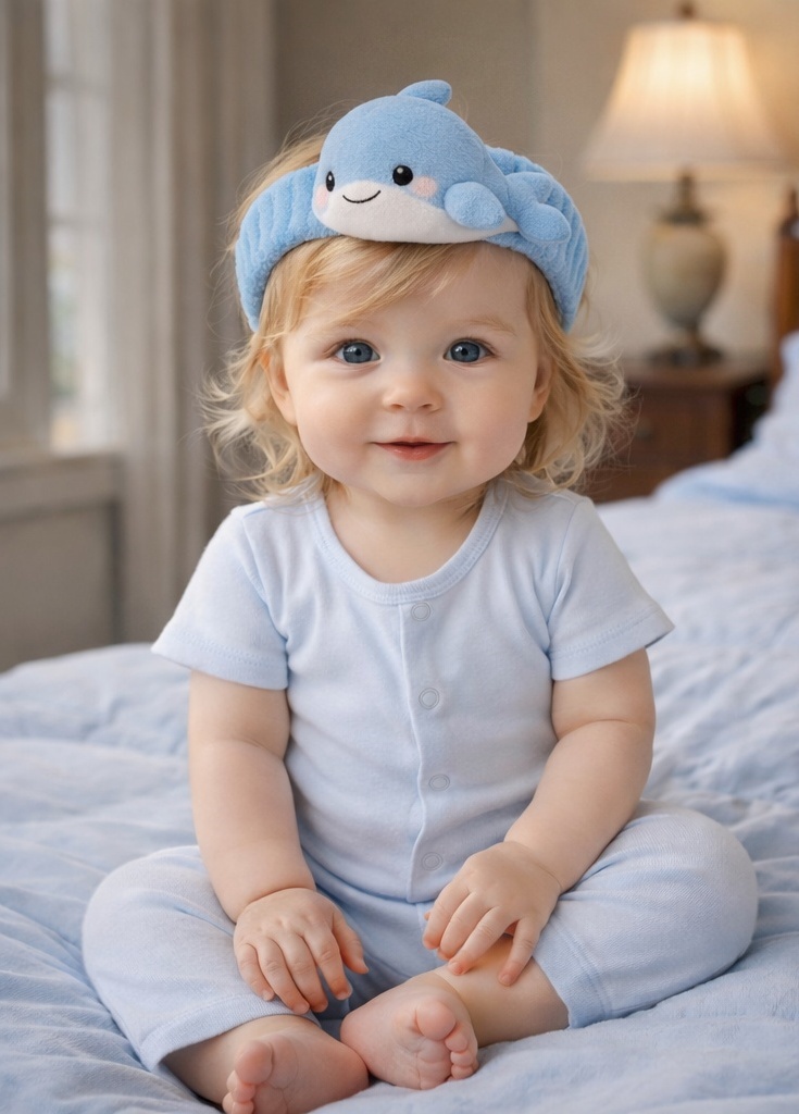Blue Dolphin Baby Plush Headband – Soft, Stretchable & Sea-Inspired
