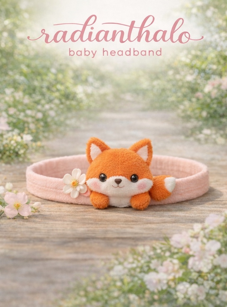 Plüschiger Baby-Stirnband mit Fuchs und Blume – Weiches Haarband für Neugeborene