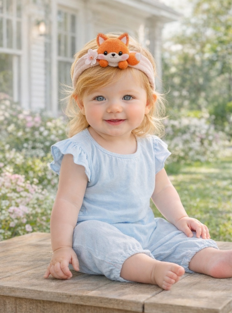 Plüschiger Baby-Stirnband mit Fuchs und Blume – Weiches Haarband für Neugeborene