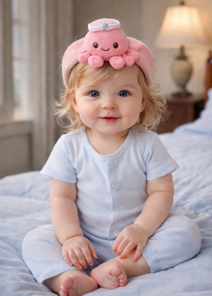 Niedliches rosa Oktopus-Baby-Stirnband – Plüsch, dehnbar und bequem