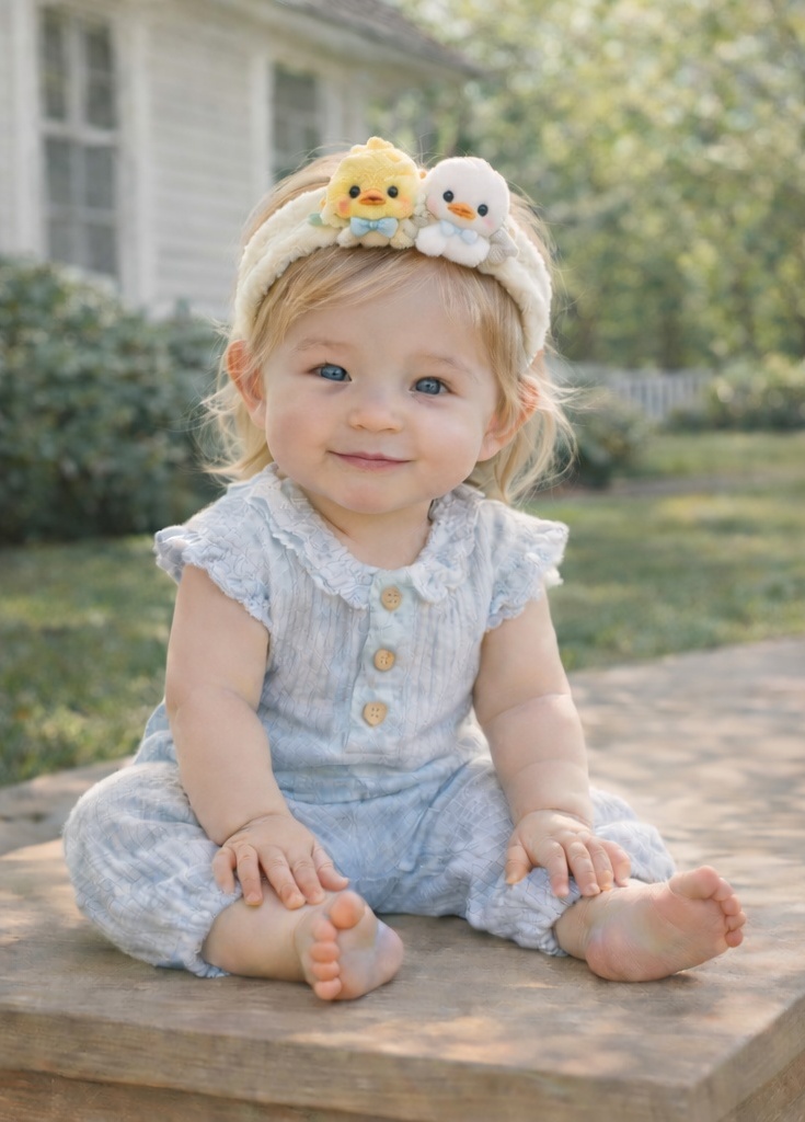 Diadema de Peluche para Bebé con Patitos – Doble Encanto Suave y Tierno