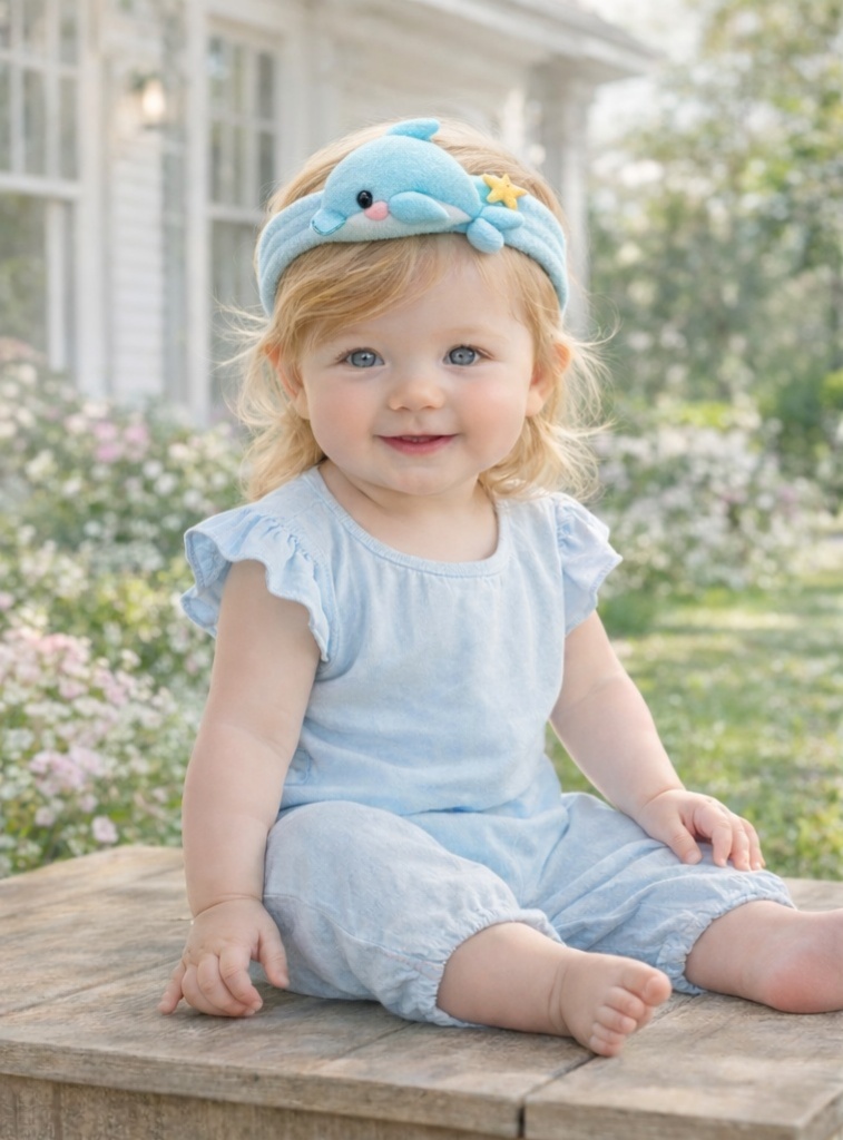 Cinta de Pelo para Bebé con Delfín de Peluche - Suave y Elástica para Recién Nacidos