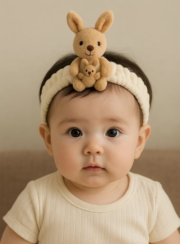 Diadema de bebé estilo cartoon con conejo y peluche