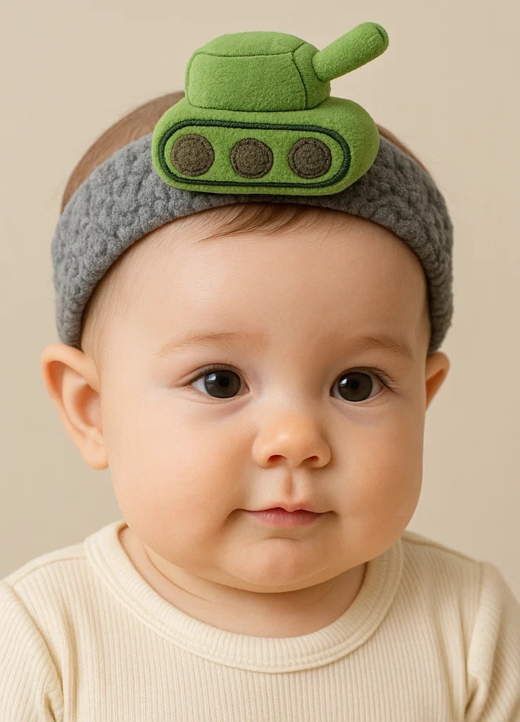 Diadema para Bebê com Design de Tanque – Confortável e Divertida