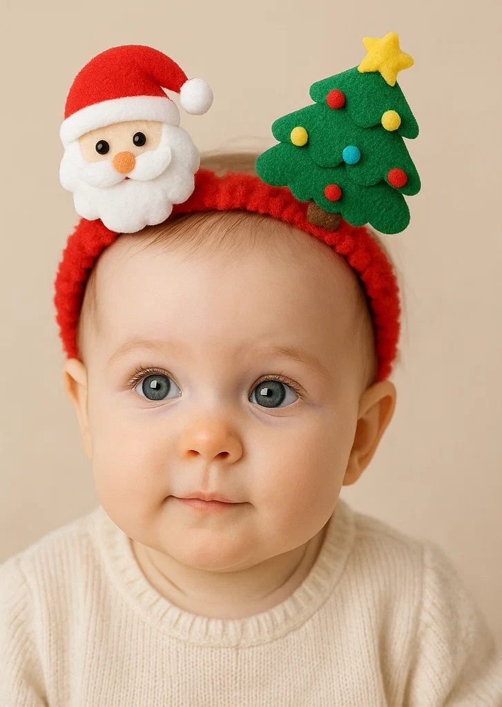 Festive Santa and Christmas Tree Baby Headband – Perfect for Holiday Cheer