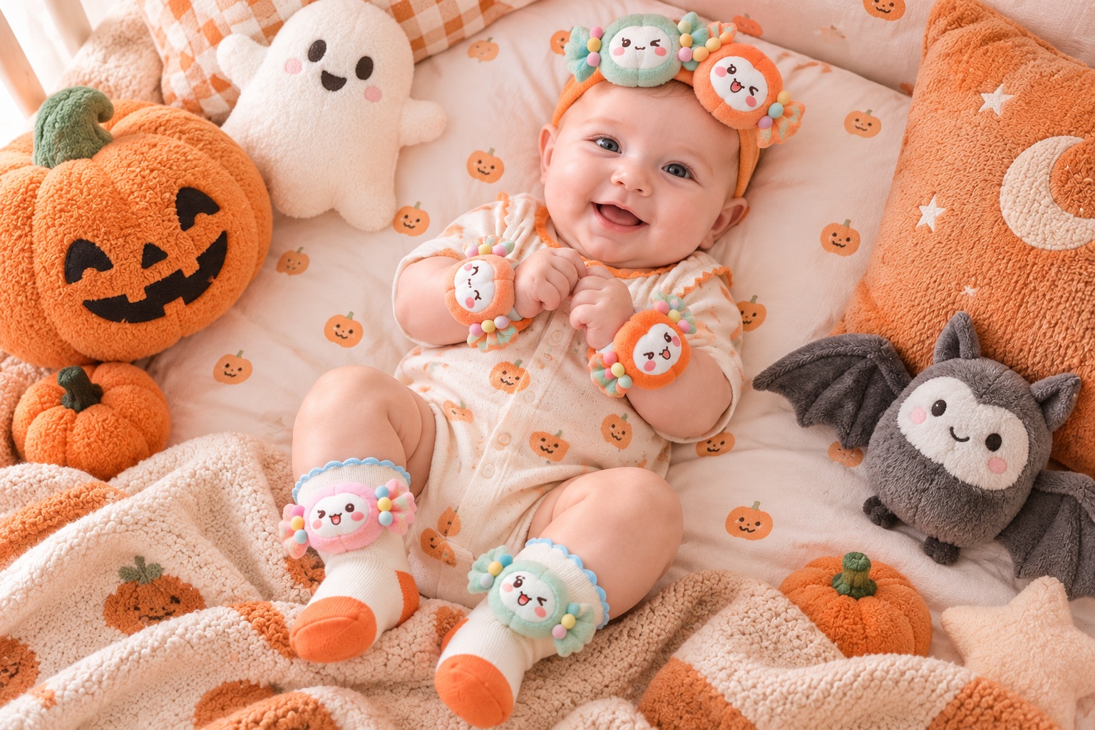 Wholesale Candy Character Baby Gift Set with Plush Headband, Socks & Wrist Rattles | Colorful Retail Gift Set