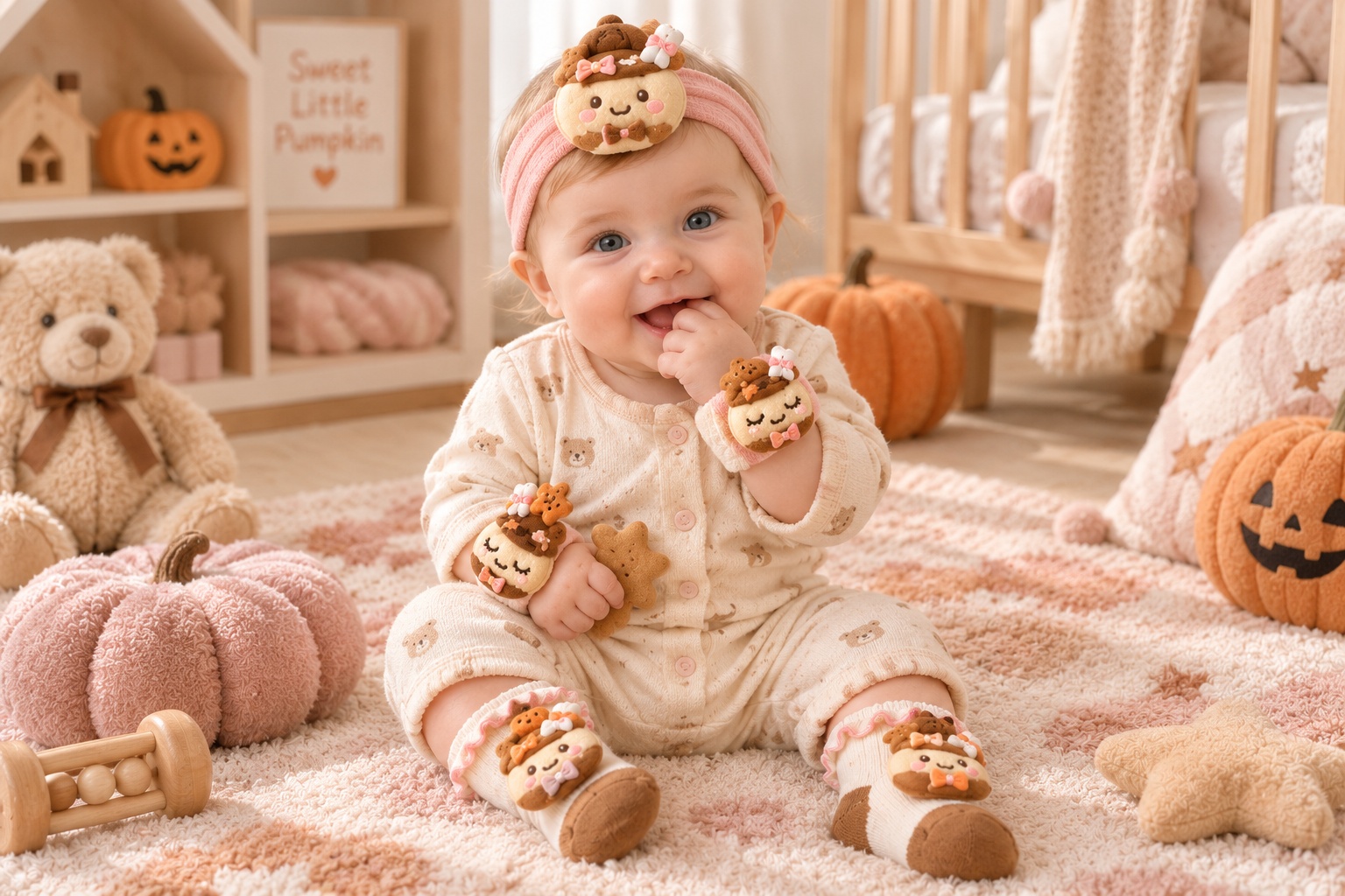 Wholesale Halloween Treat Cup Baby Gift Set – Plush Doll Headband, Socks & Wrist Rattles for Boutiques