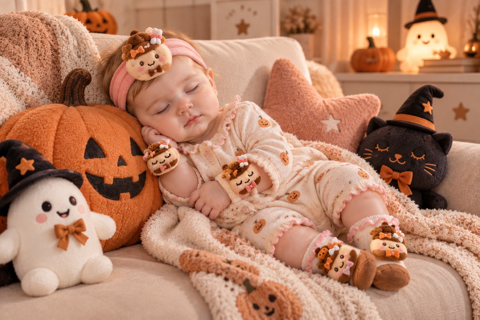 Wholesale Halloween Treat Cup Baby Gift Set – Plush Doll Headband, Socks & Wrist Rattles for Boutiques