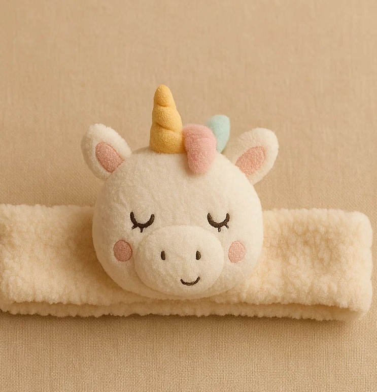 Faixa de Cabelo de Unicórnio de Pelúcia para Bebê – Acessório Fofo e Macio com Tema Fantasia