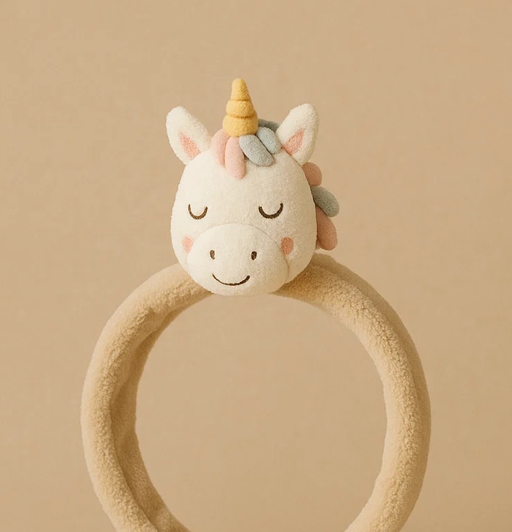 Bentiță pentru Bebeluși cu Unicorni de Pluș – Accesoriu Moale și Adorabil cu Tematică de Fantezie