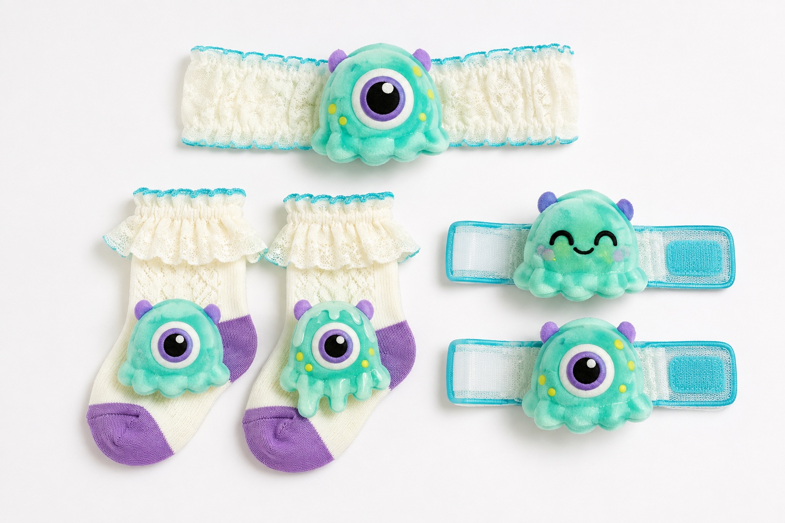 Wholesale Cute Monster Plush Baby Headband, Lace Socks & Wristbands Gift Set | OEM/ODM