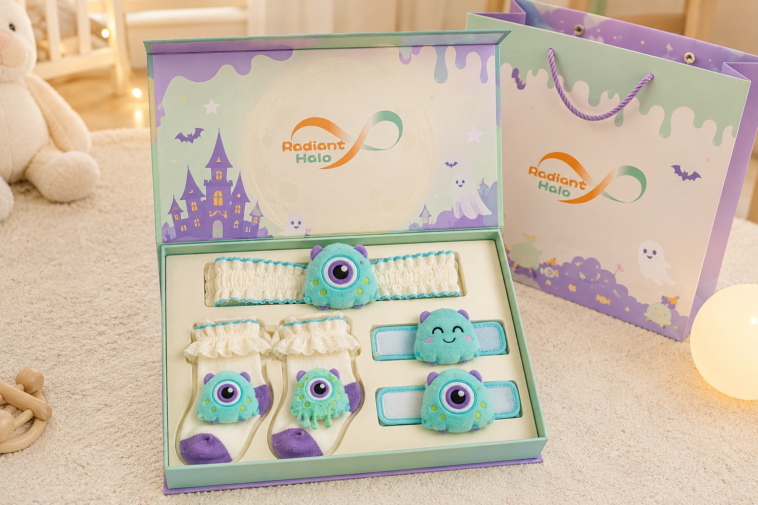 Wholesale Cute Monster Plush Baby Headband, Lace Socks & Wristbands Gift Set | OEM/ODM