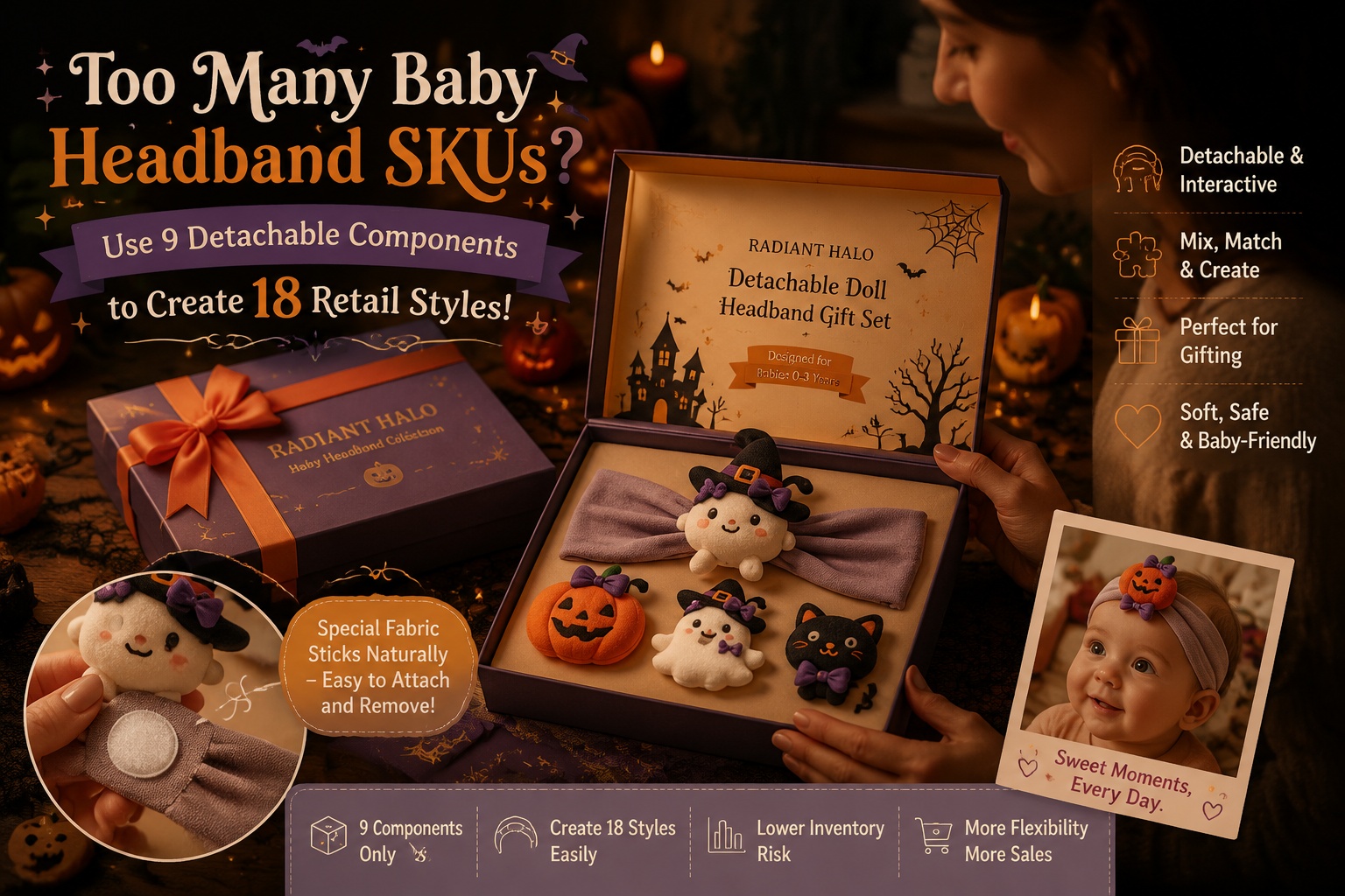 Too Many Baby Headband SKUs? How Can 9 Detachable Components Still Create 18 Retail Styles?