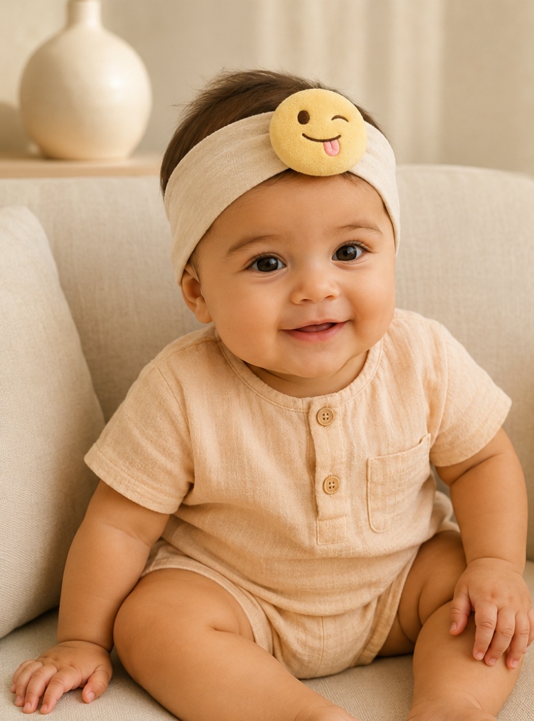 Faixa de Bebê Boneca no Atacado com Pompom Emoji Piscando e Língua para Kits OEM de Boutique
