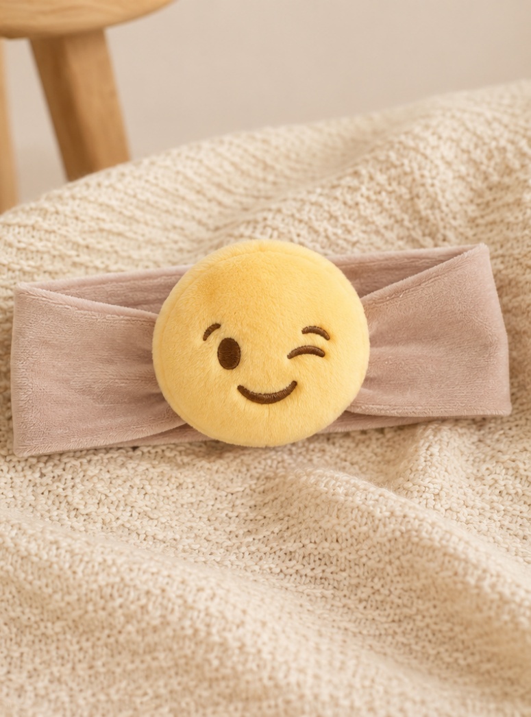 Wholesale Baby Doll Headband with Detachable Winking Emoji Plush Bow for Boutique OEM Orders