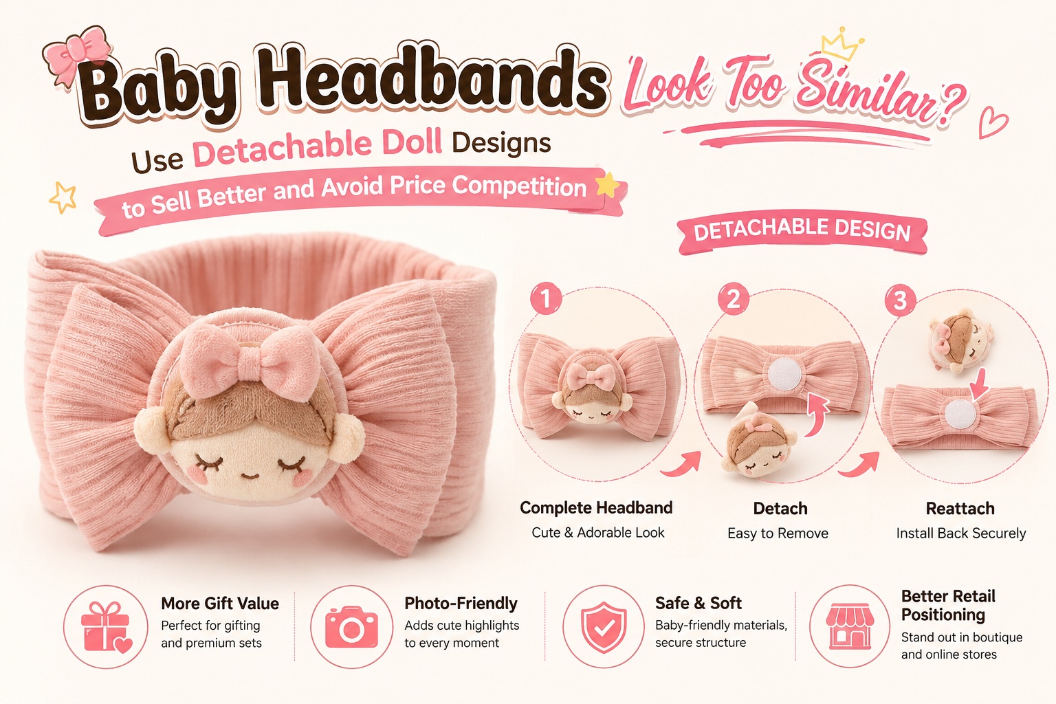 Baby Headbands Look Too Similar? Use Detachable Doll Designs to Sell Better and Avoid Price Competition
