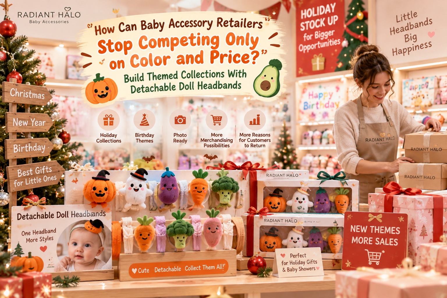 ❓How Can Baby Accessory Retailers Stop Competing Only on Color and Price? Build Themed Collections With Detachable Doll Headbands