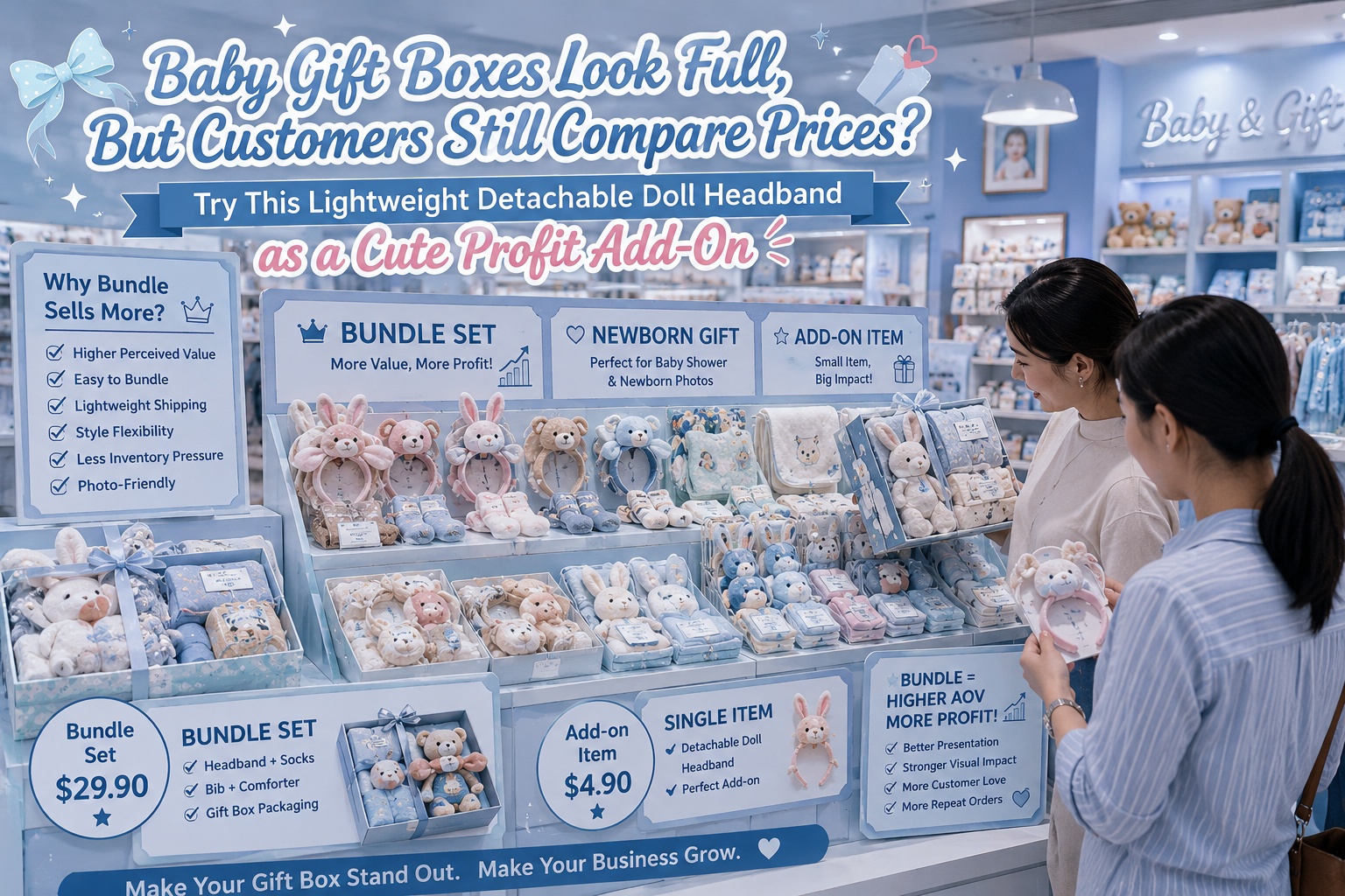 Baby Gift Boxes Look Full, But Customers Still Compare Prices? Try This Lightweight Detachable Doll Headband as a Cute Profit Add-On