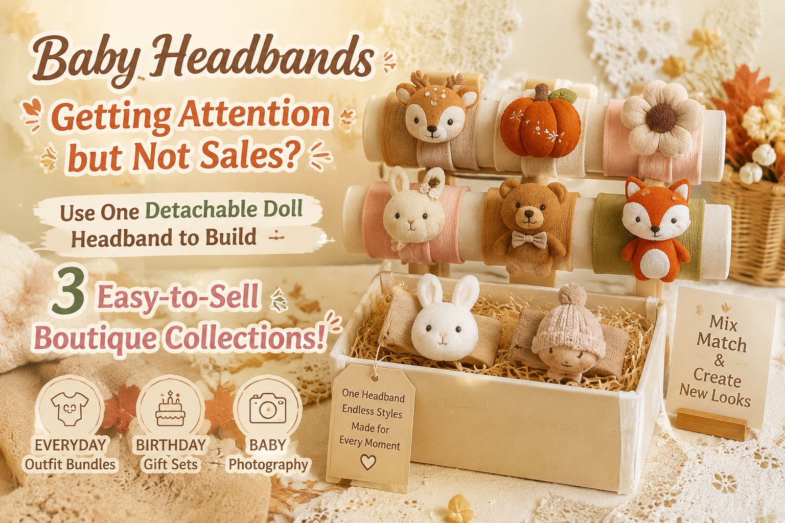 Baby Headbands Getting Attention but Not Sales? Use One Detachable Doll Headband to Build 3 Easy-to-Sell Boutique Collections! 🎀