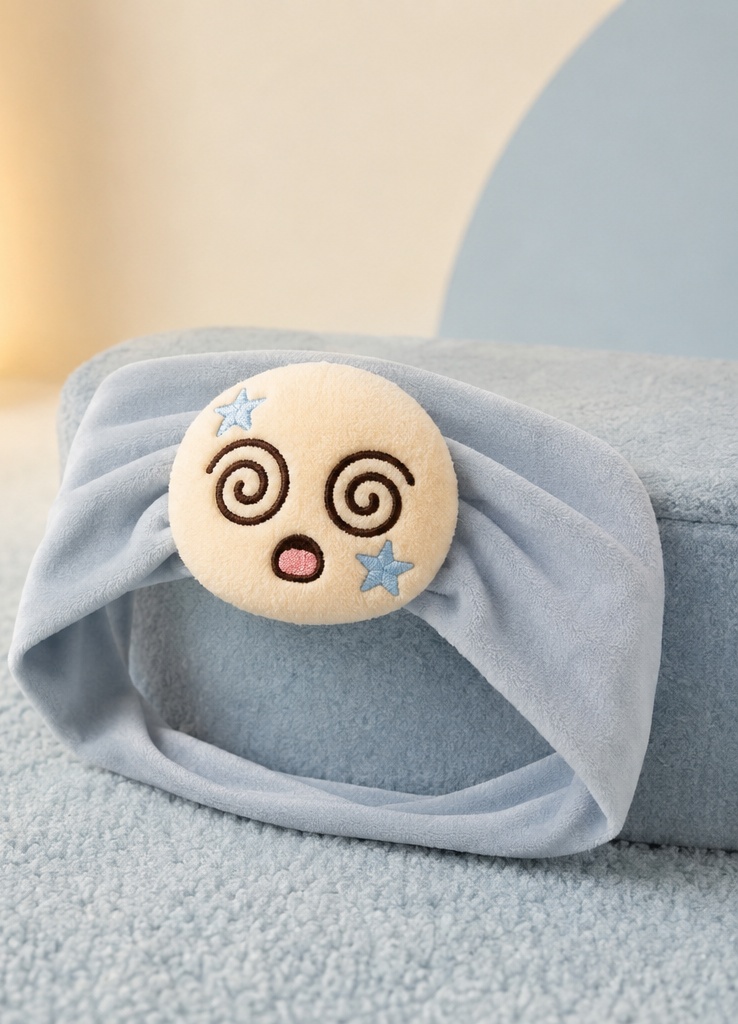 Bandeau bébé emoji peluche bleu – design extensible apprécié des acheteurs B2B