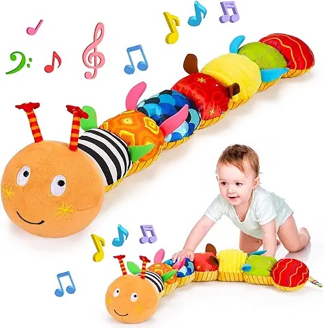 Sensory Caterpillar Plush Toy for Babies with Music and Colorful Textures