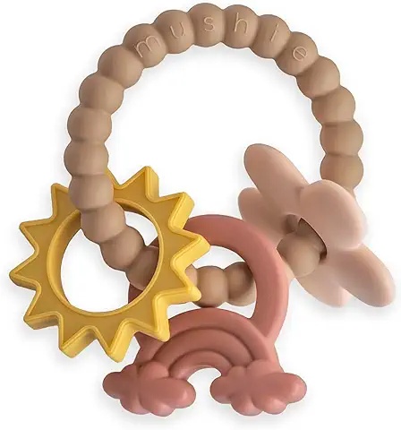 Mushie Silicone Teething Ring – Colorful Rainbow Design for Teething Babies