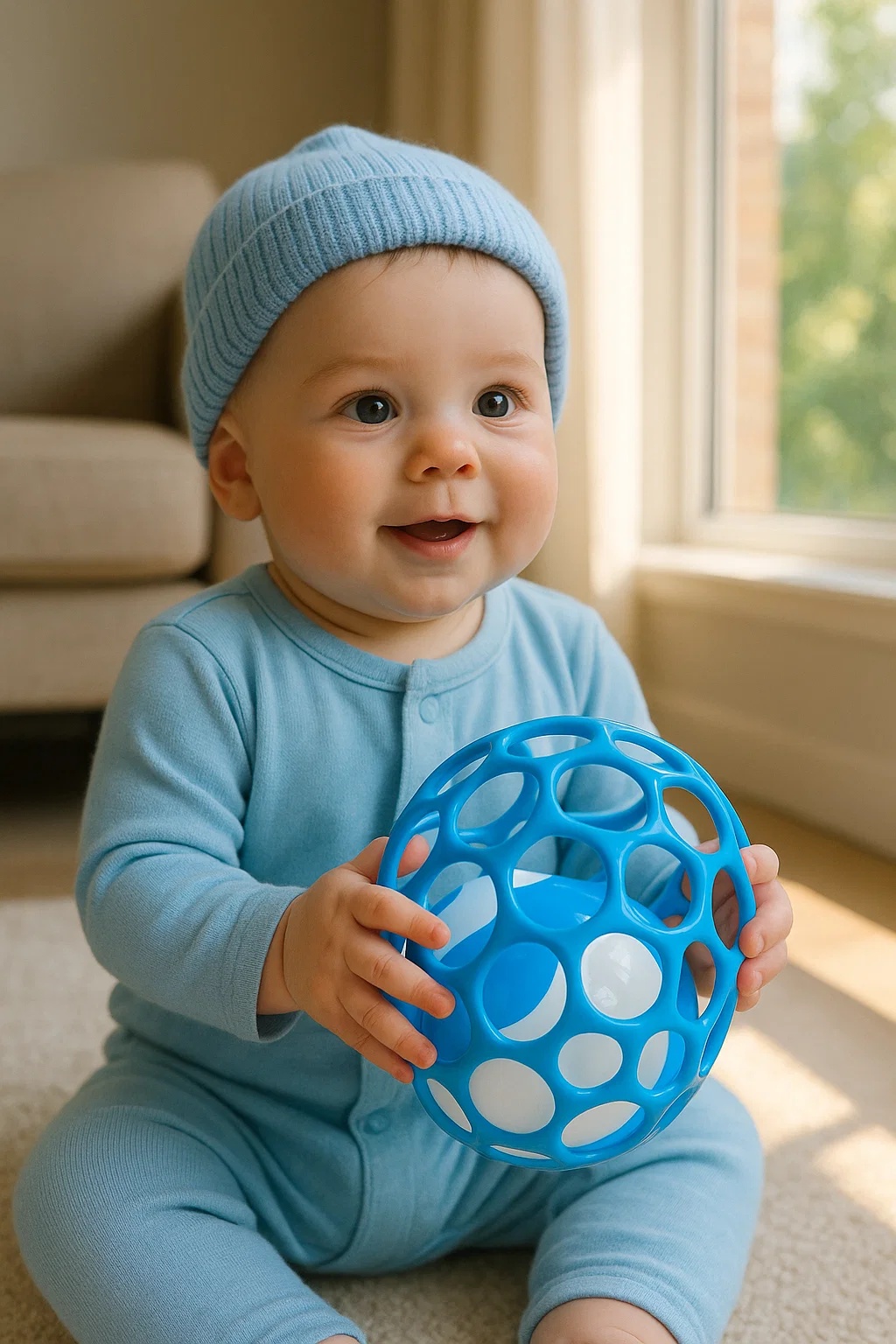 Bola sensorial para bebês com material seguro e lavável – ideal para o desenvolvimento inicial
