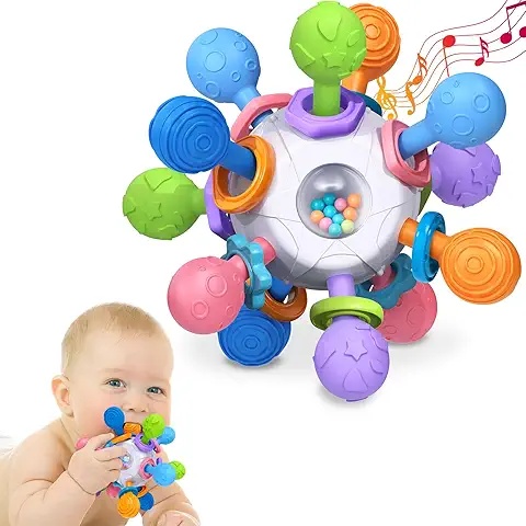 Multi-Sensory Rattle Ball – Baby Teething Toy with Music & Textured Handles for Grasp Training