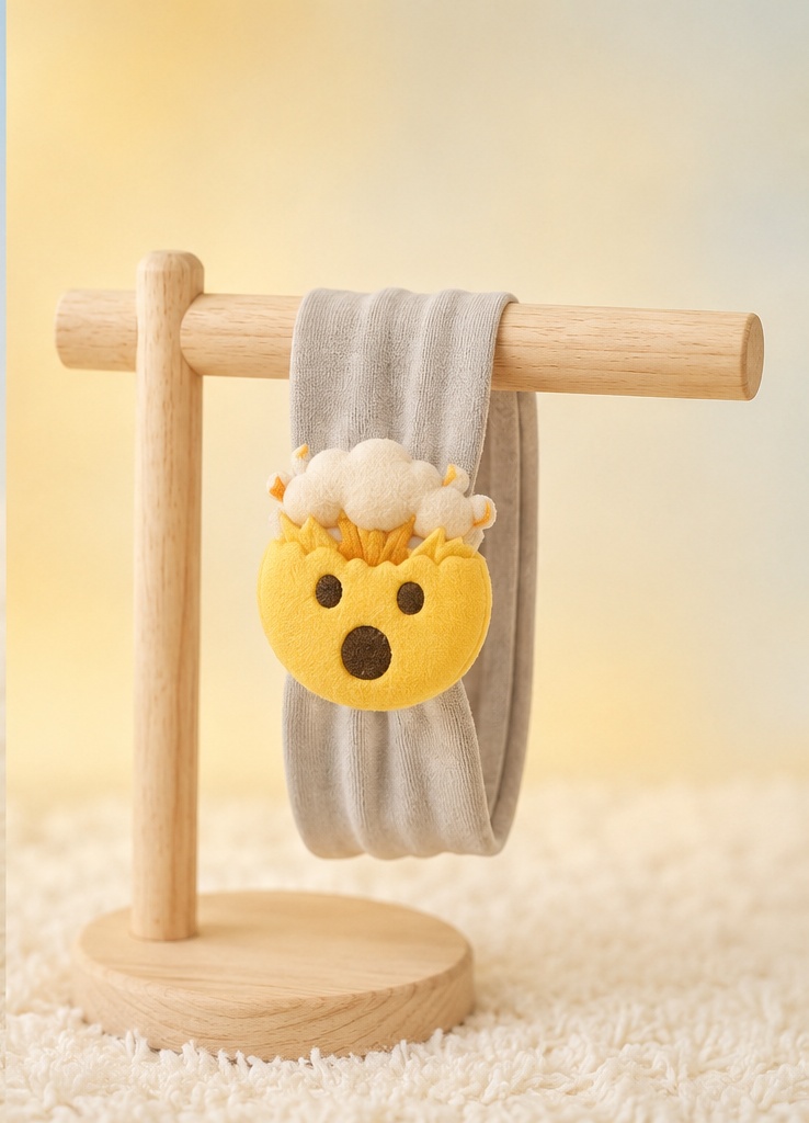 B2B-Liebling: Weiches Baby-Haarband mit Plüsch-Emoji – graues Stretch-Design
