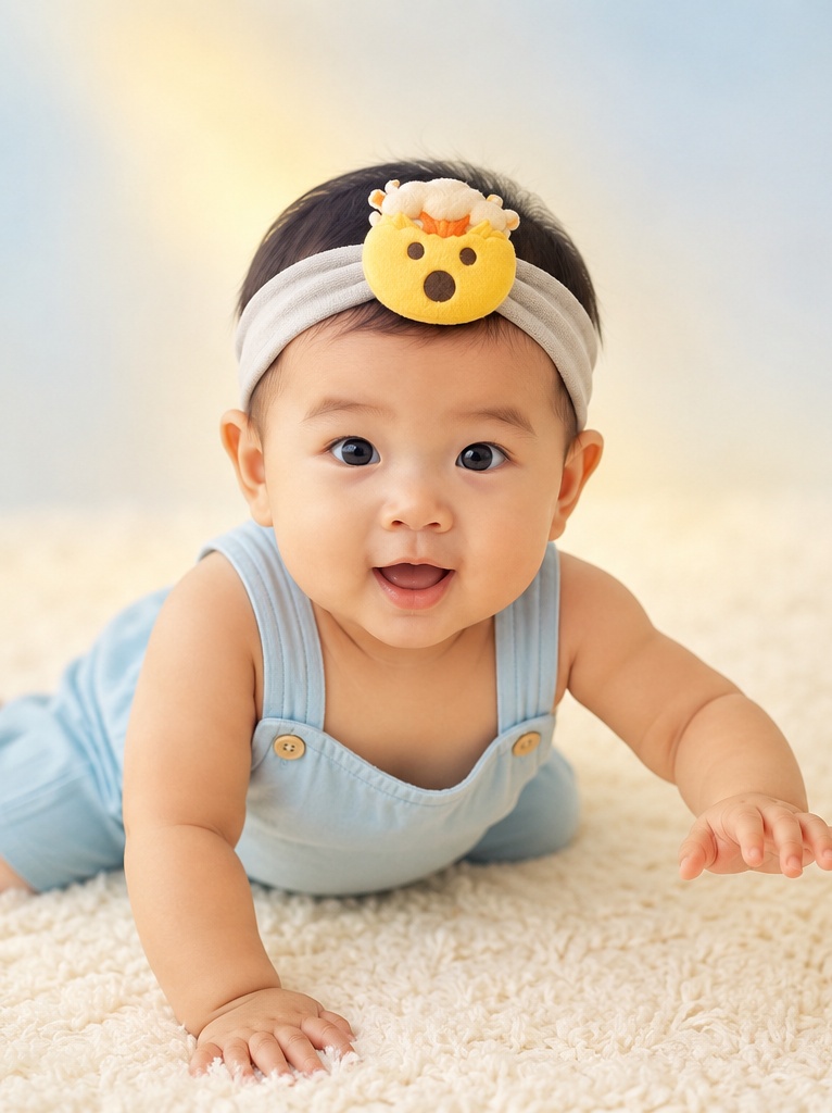 B2B-Liebling: Weiches Baby-Haarband mit Plüsch-Emoji – graues Stretch-Design