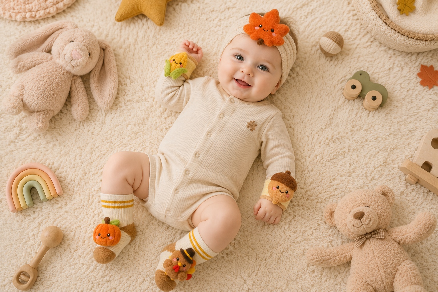 Wholesale Fall Harvest Baby Headband Gift Set with Socks & Wristbands