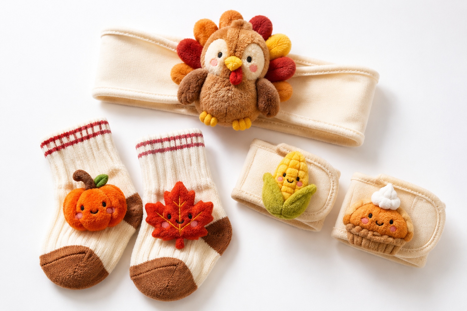 OEM Fall Harvest Baby Turkey Headband Socks and Wristband Gift Set for Baby Boutiques
