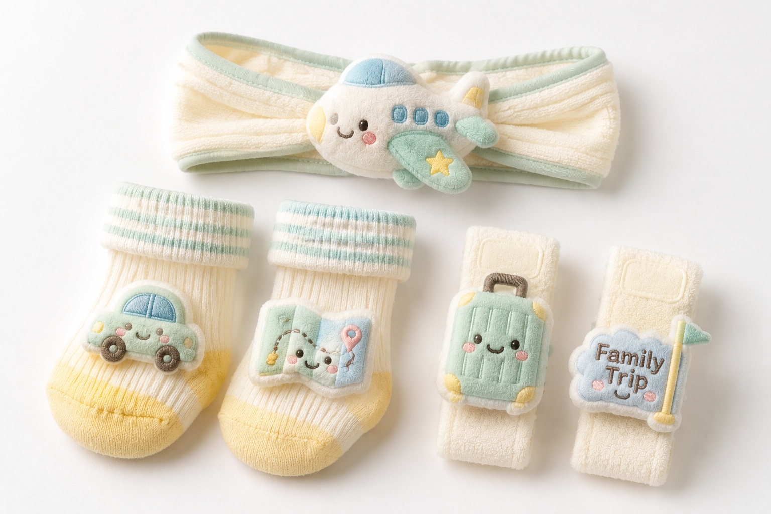 Wholesale Family Trip Baby Plush Gift Set – Airplane Headband, Travel Socks & Soft Wristbands
