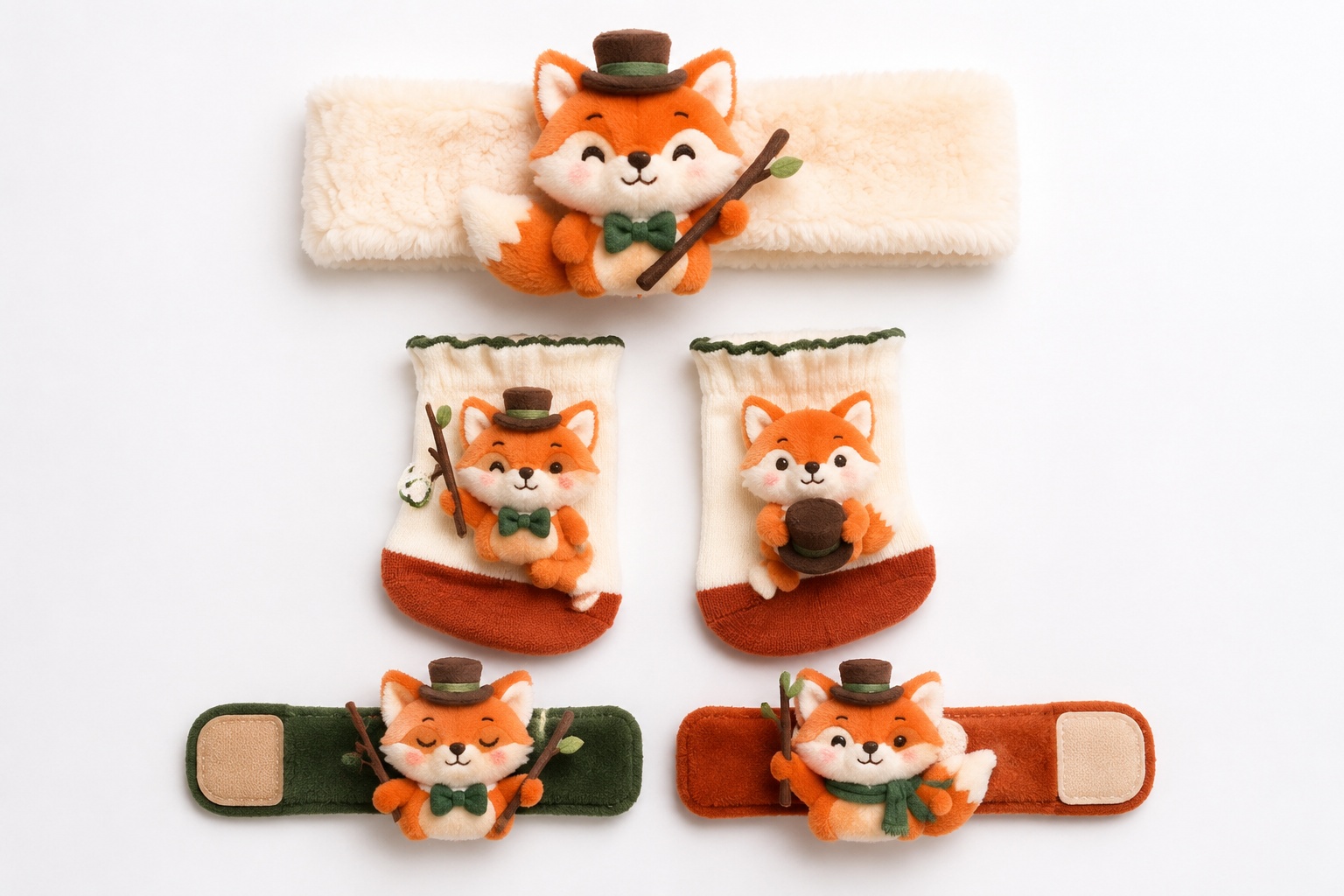 Wholesale Custom Woodland Fox Baby Gift Set – Plush Headband, Baby Socks & Wrist Rattles