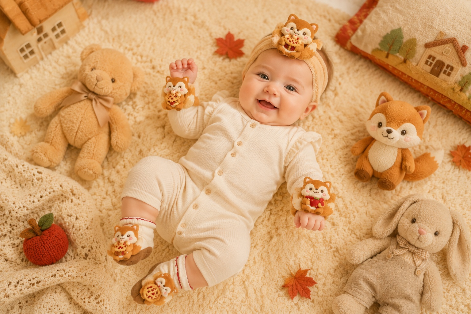 Wholesale Fox Plush Baby Headband Gift Set with Socks & Wristbands for Boutique Buyers