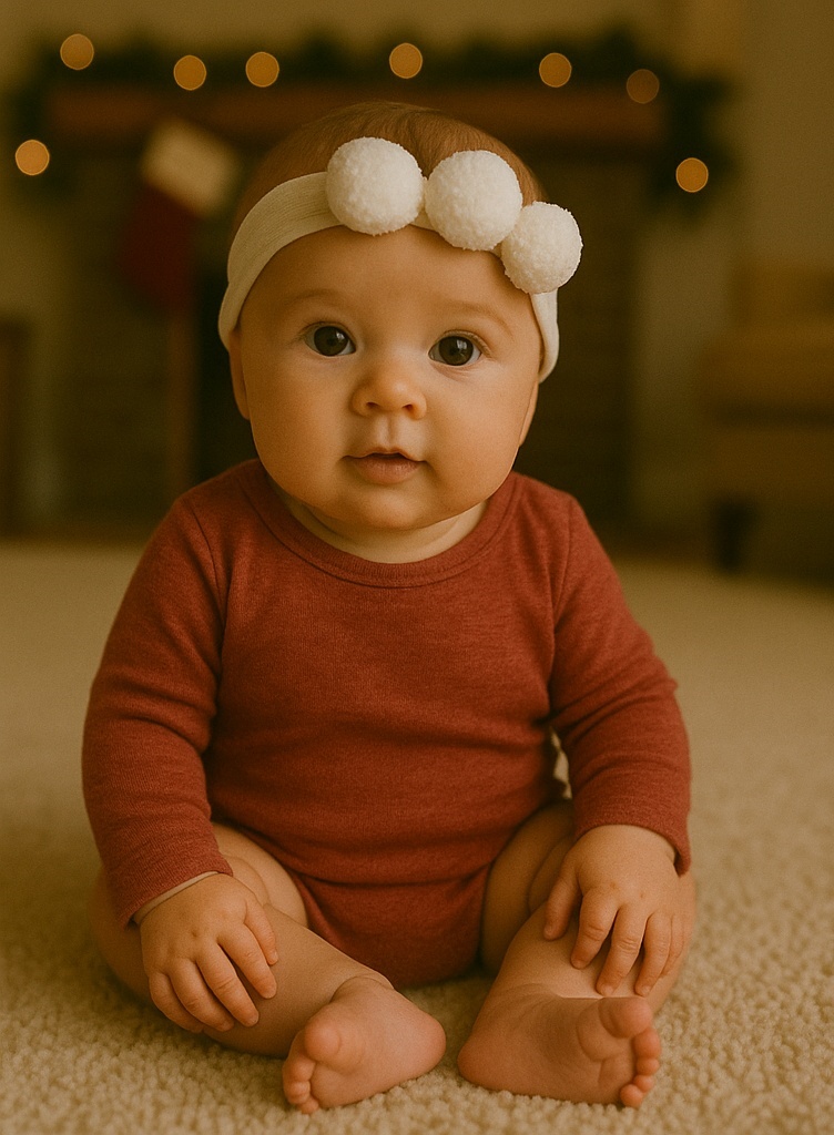 Plush Triple-Pom Baby Headband – Soft & Stretchy for Newborns