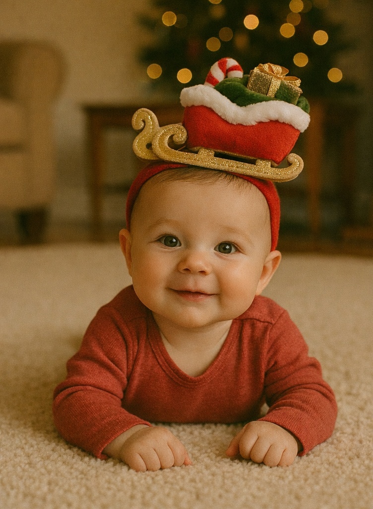 Weihnachts-Schlitten Baby Haarband – Kuscheliges festliches Accessoire