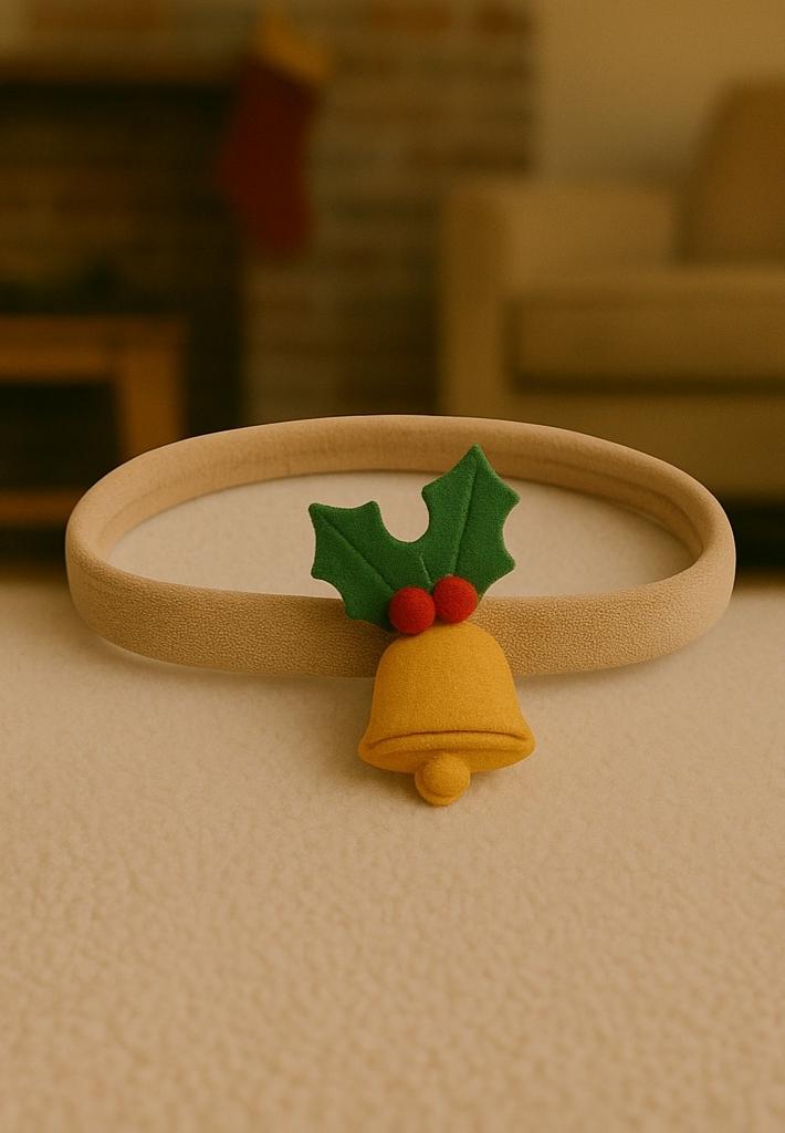 Diadema Navideña para Bebé con Campana Dorada – Accesorio Suave y Festivo