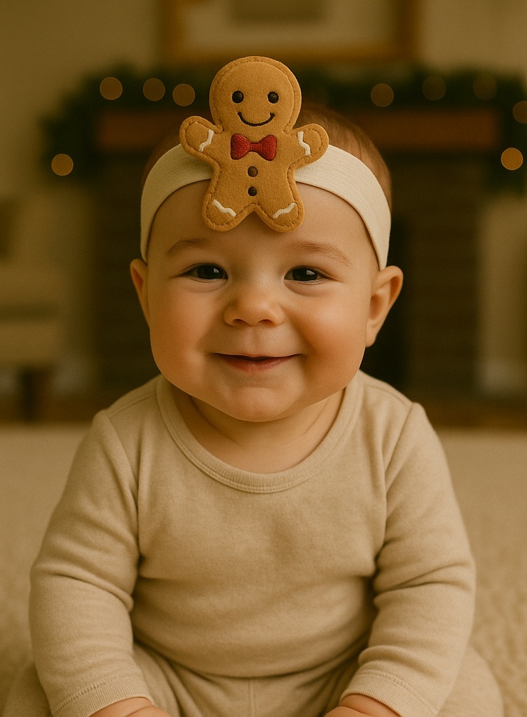 Bandeau Bébé Pain d'Épices – Accessoire Doux et Festif pour Noël