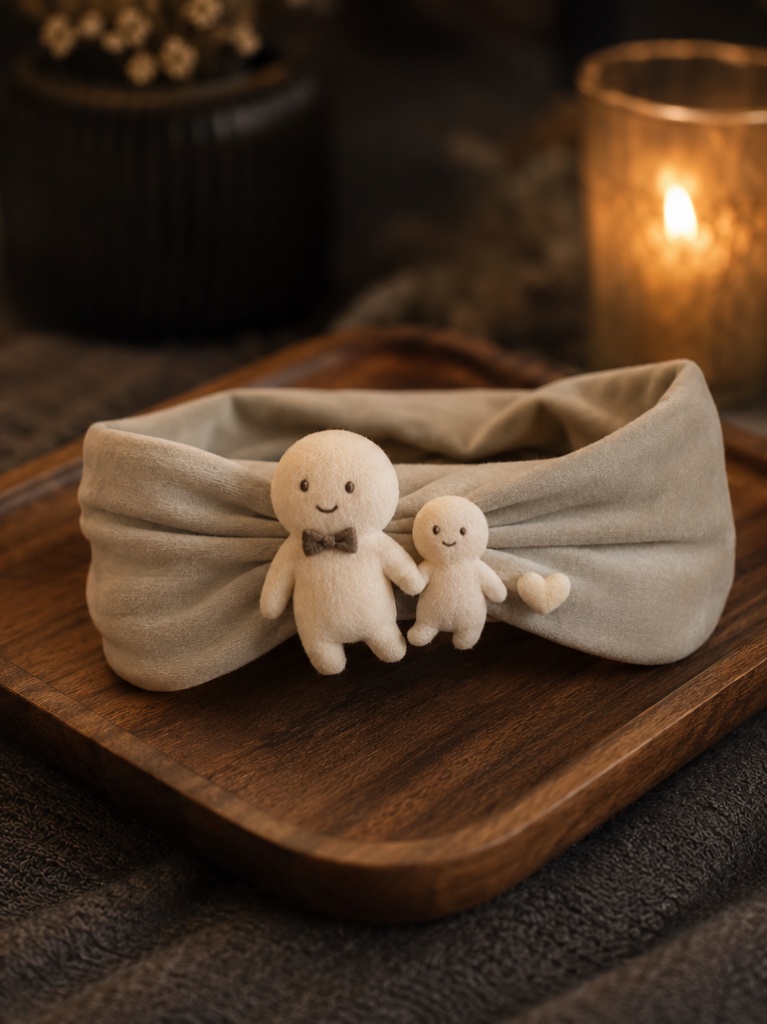 Faixa de Bebê em Pelúcia Cinza para Atacado com Dois Bonecos Macios – Acessório Boutique OEM/ODM