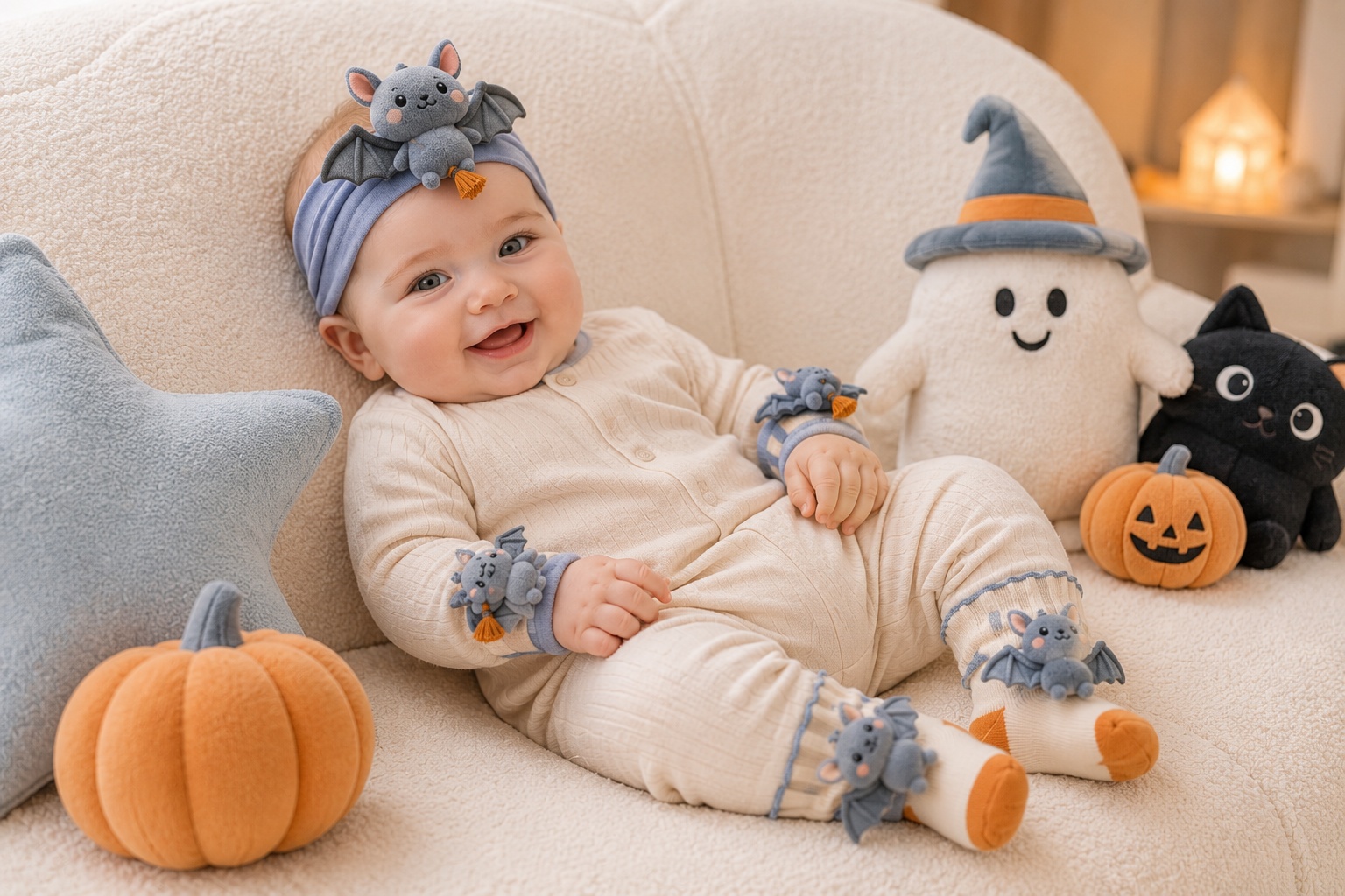 Wholesale Gray Bat Baby Gift Set – Plush Headband, Socks & Wristbands for Boutique and Seasonal Collections