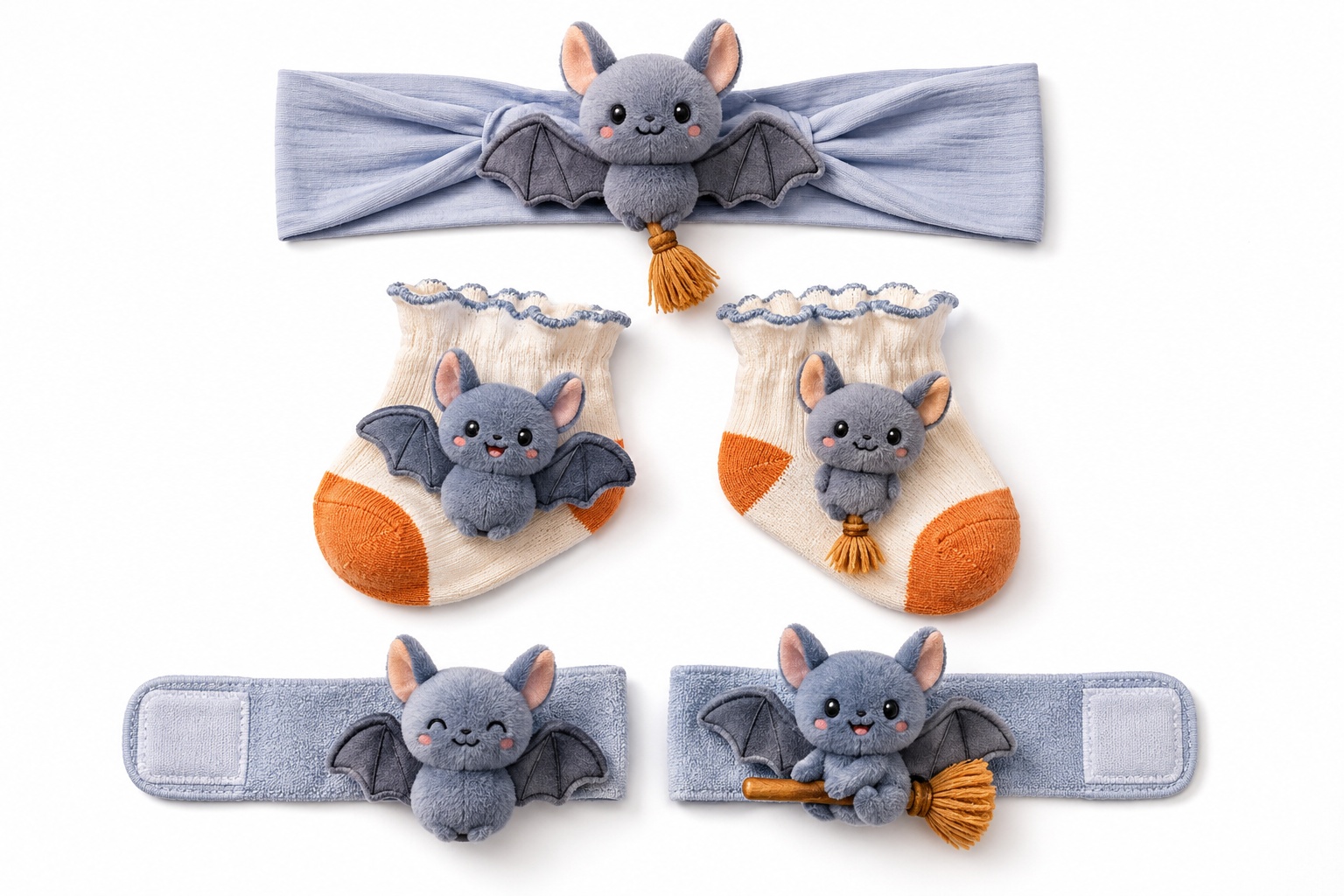 Wholesale Gray Bat Baby Gift Set – Plush Headband, Socks & Wristbands for Boutique and Seasonal Collections
