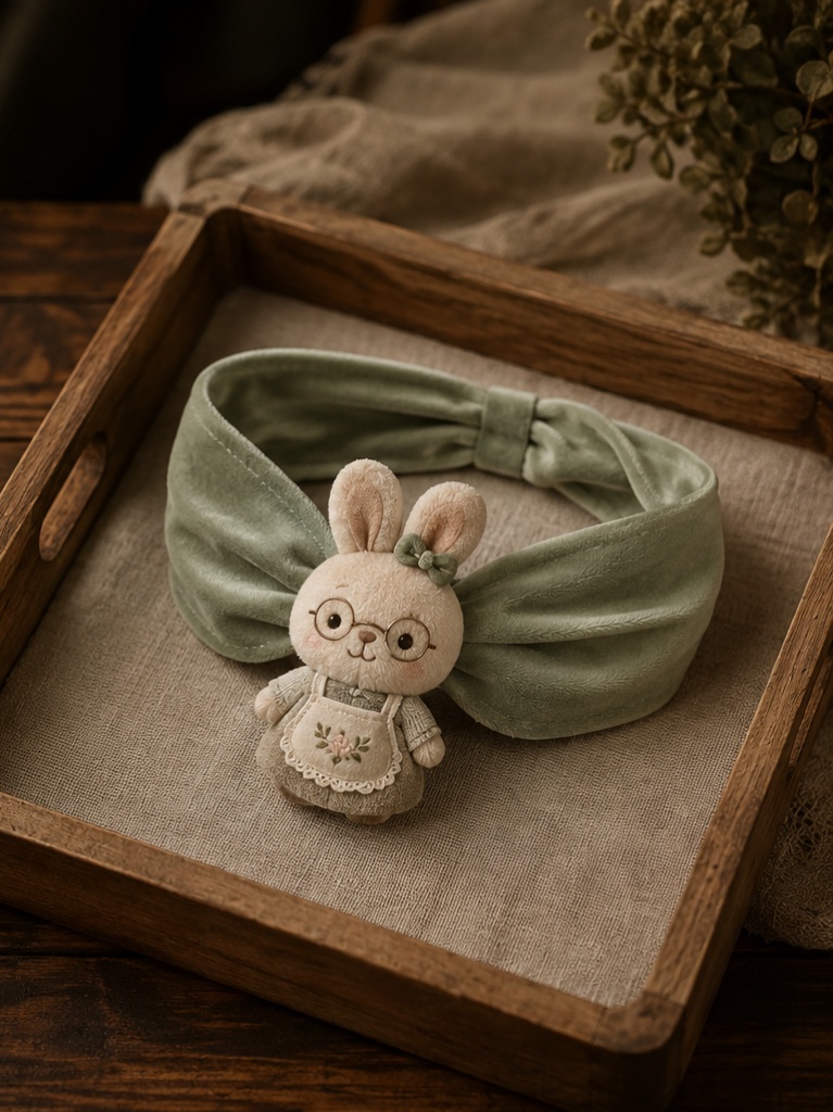 OEM Plush Baby Doll Headband with Green Bunny Charm for Boutique Buyers