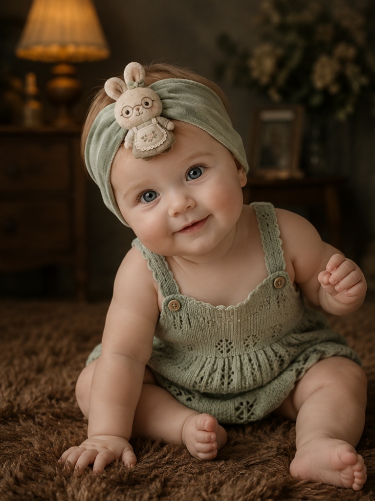OEM Plush Baby Doll Headband with Green Bunny Charm for Boutique Buyers