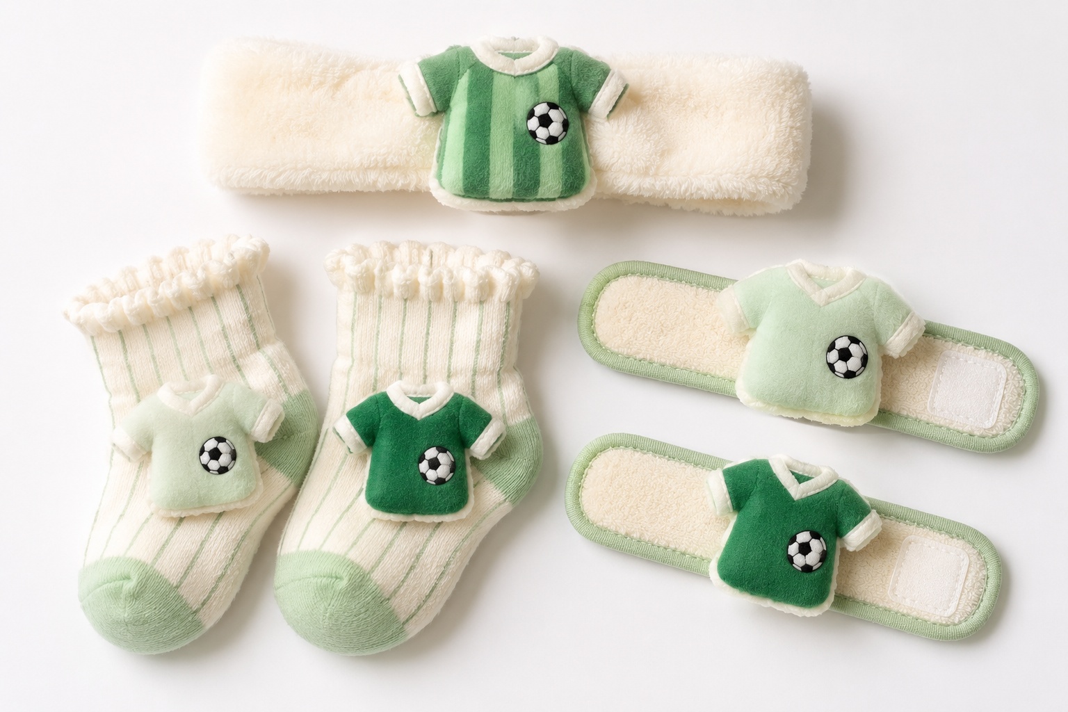 Private Label Green Soccer Baby Gift Set – Coordinated Headband, Socks & Wrist Rattle Bands