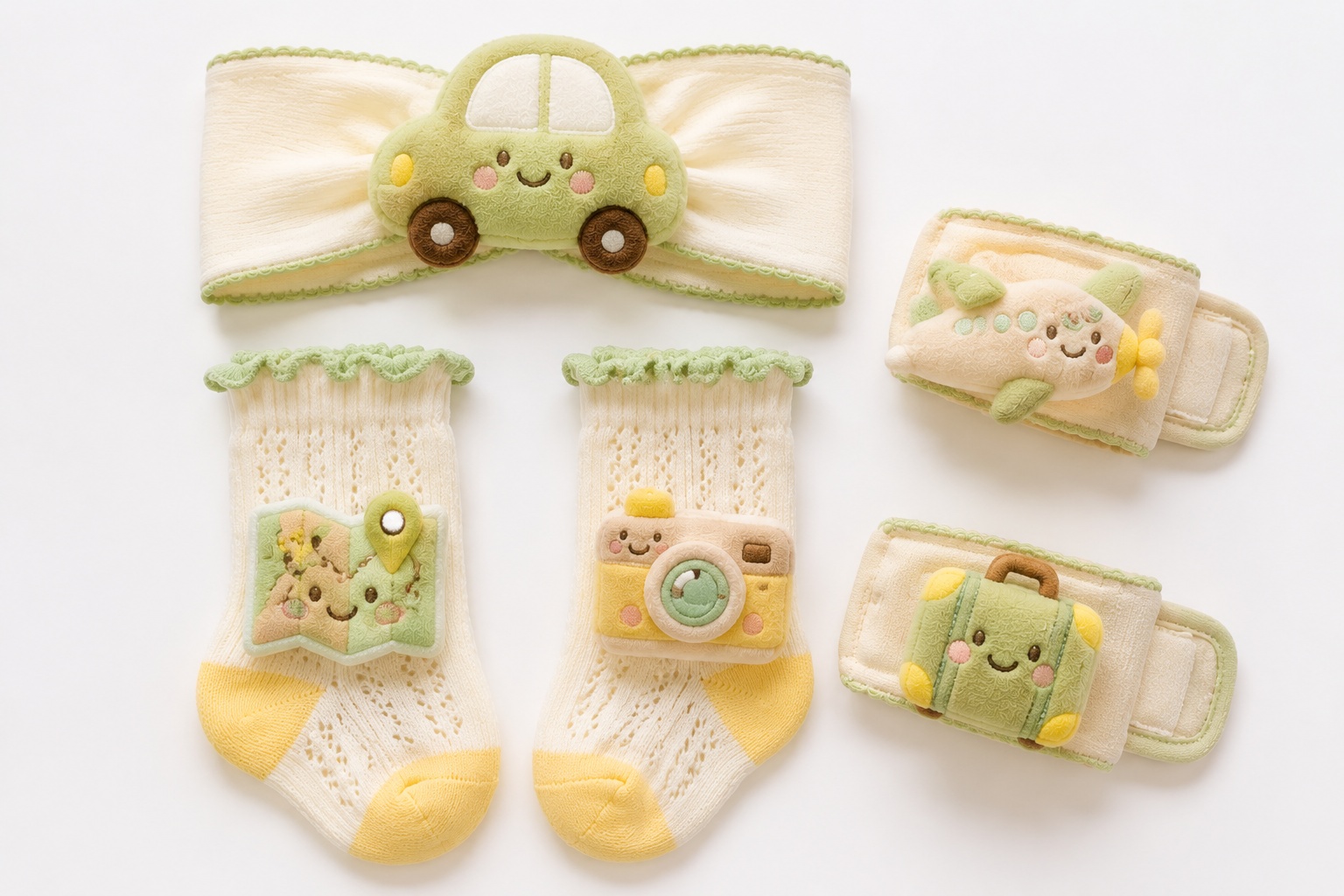 Private Label Green Travel Baby Headband Lace Socks and Wristband Gift Set for Gift Retailers
