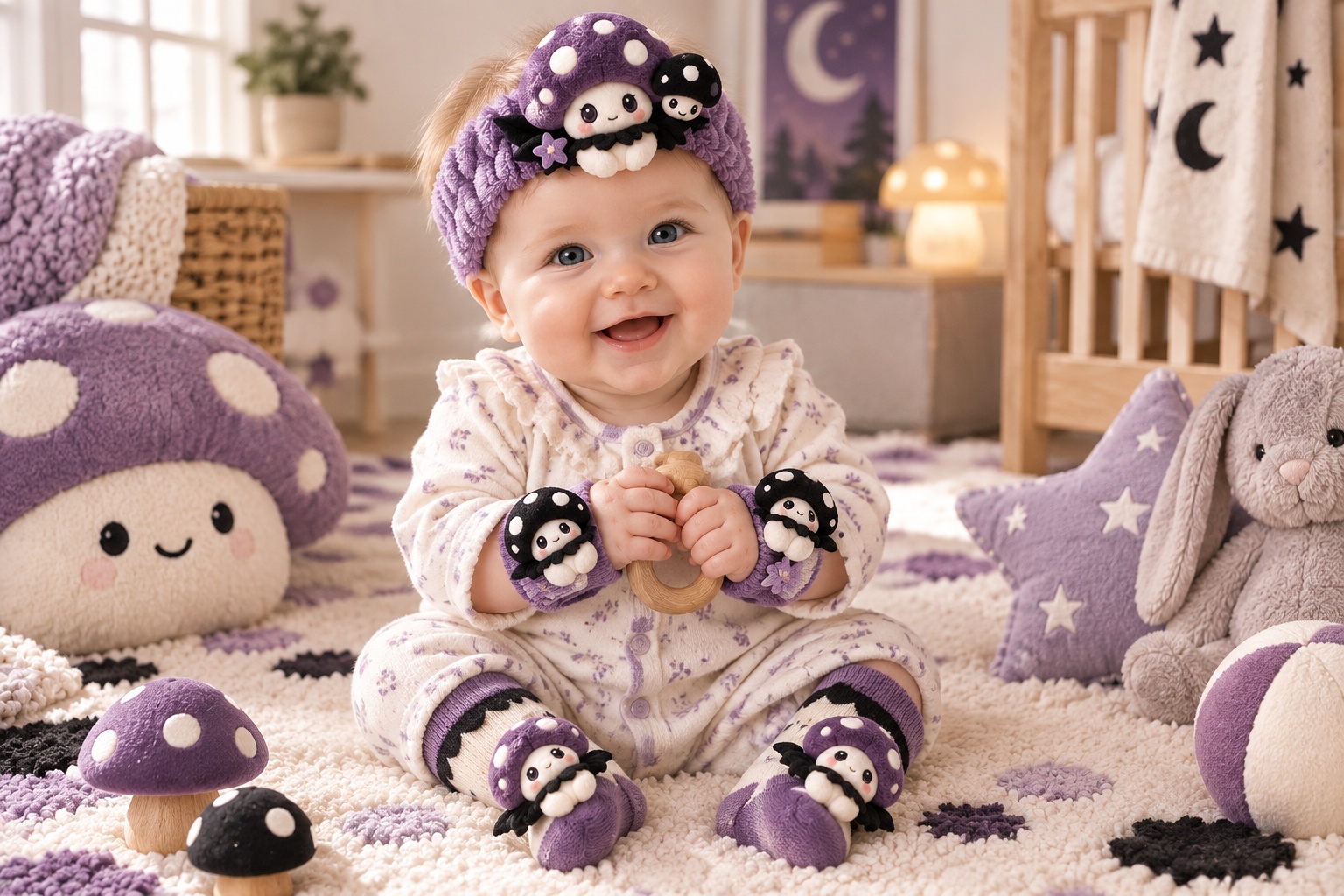 Wholesale Halloween Baby Mushroom Gift Set – Plush Headband, Socks & Wristbands for Boutique Seasonal Collections
